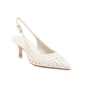 BEAUTIISOLES Off White Made In Italy Leather Flynn Perforated Slingback Heels